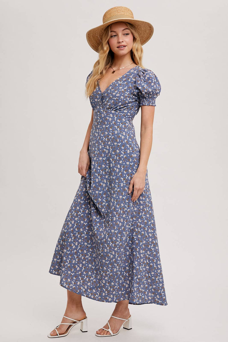 Boho Floral Print V-Neck Maxi Dress