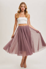 Tulle Pleated Lined Chiffon Midi Skirts