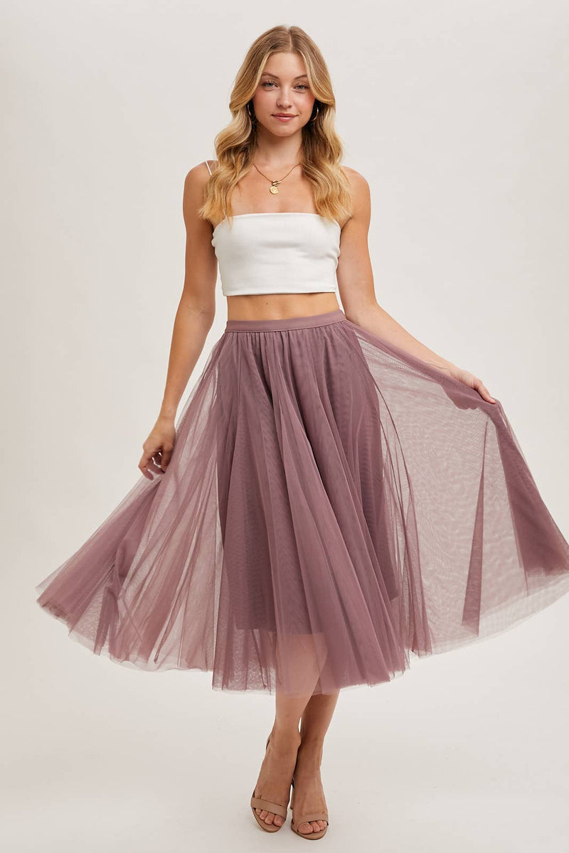 Tulle Pleated Lined Chiffon Midi Skirts