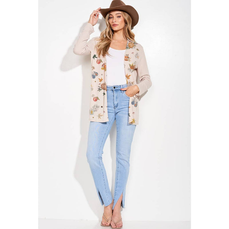 Fall Leaves/Pumpkin Print Cardigan