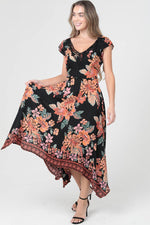 V Neck Hanky Hem Maxi Dress with Lace Trim