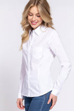 Long Sleeve Button Down Stretch Poplin Shirt S-2XL