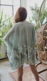 Embroidered Spring Daisy Kimono-Sage