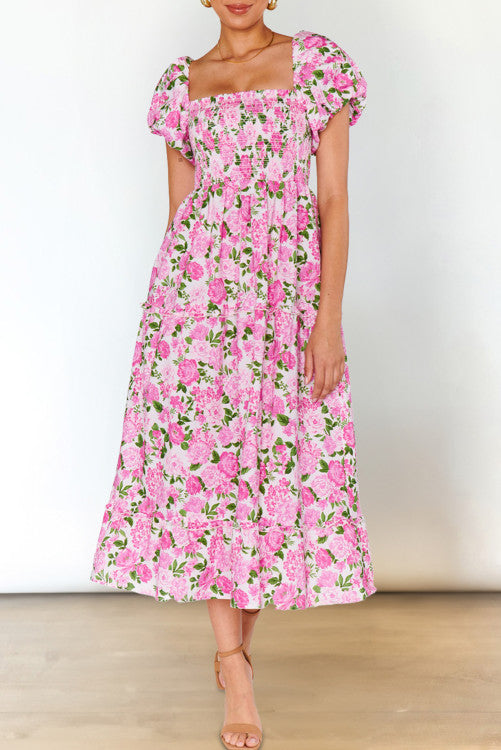 Pink Print Smocked Dress