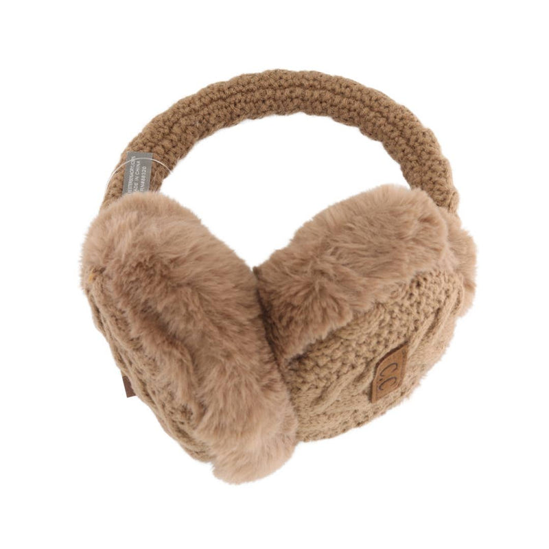 Cable Knit Faux Fur Earmuffs in Beige or Navy