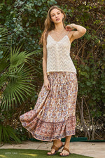 Border Print Tiered Long Skirt