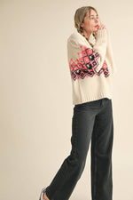 Ivory Cable Knit Fair Isle Sweater