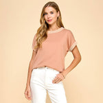 Solid Top with Solid Ribbed Neck and Sleeve Detail