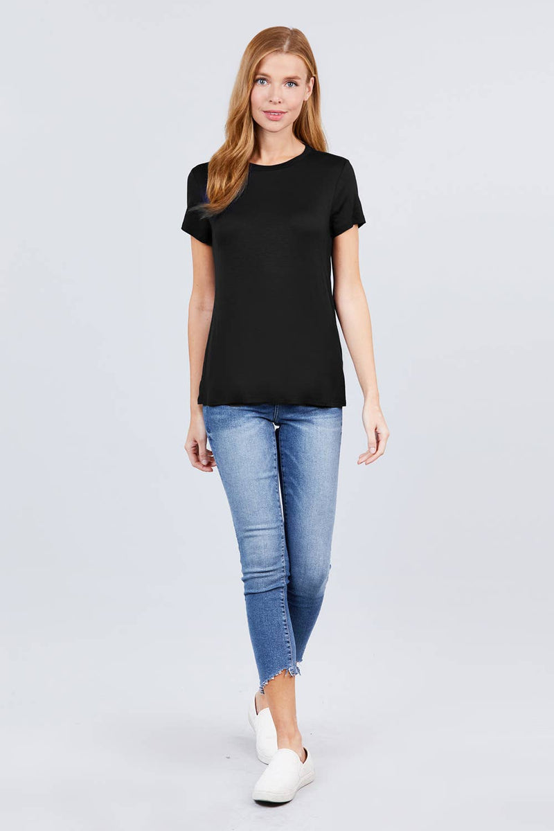 Crew Neck Rayon Spandex Tee in Dark Brown, Light Brown, and Black