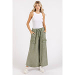 WASHED FRENCH TERRY CARGO ELASTIC WAIST WIDE LEG PANTS