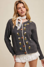 Floral Embroidered Button-Up Cardigan