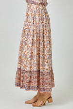 Border Print Tiered Long Skirt