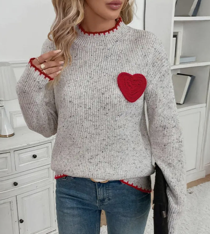 Crochet Heart Crewneck Wool Blend Sweater