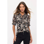 Peasant Tie Black Print Short Sleeved Blouse