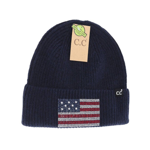 Rhinestone USA Flag C.C Beanie