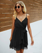 Swiss Dot Self Tie Black Cami Dress