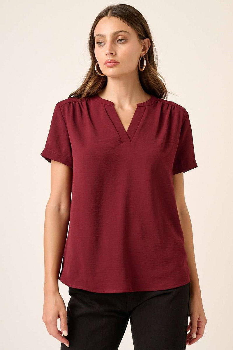 Short Sleeved Rayon Top in Wine or Ivory