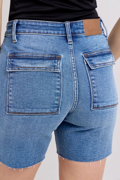 Judy Blue Mid Rise Bermuda Shorts with Back Flap Pockets