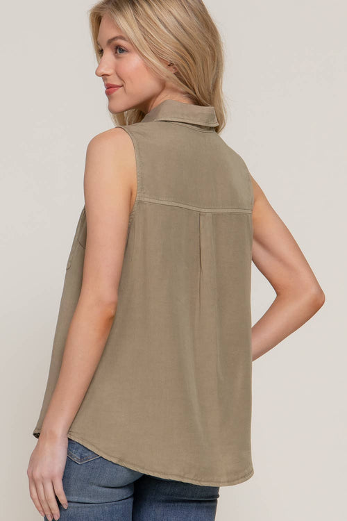 Olive Pocket Tencel Blouse