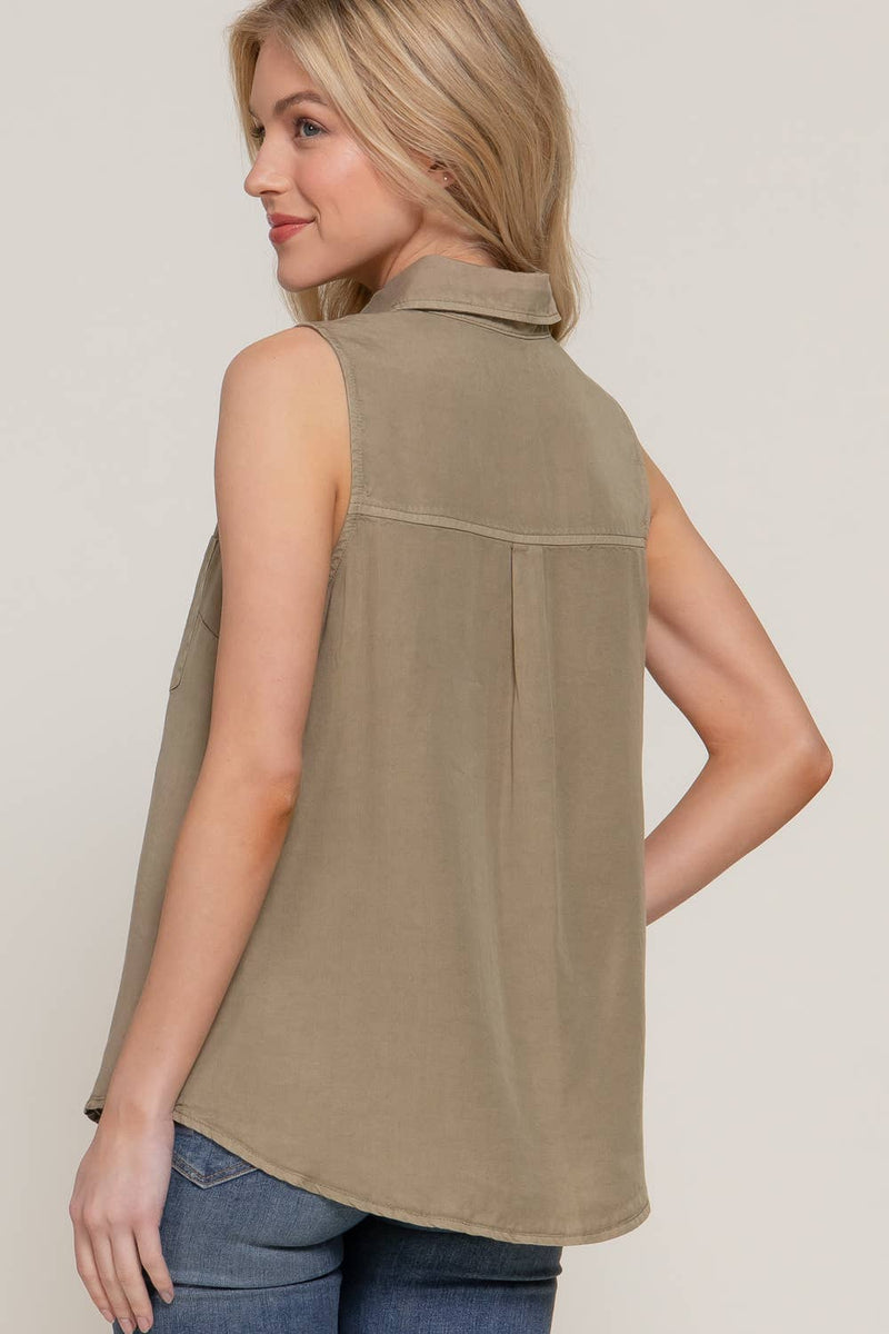 Olive Pocket Tencel Blouse