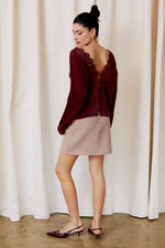 Back Lace Trim Wine Sweater