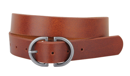 Silver Double D-Ring Buckle Leather Belt in Black or Brown