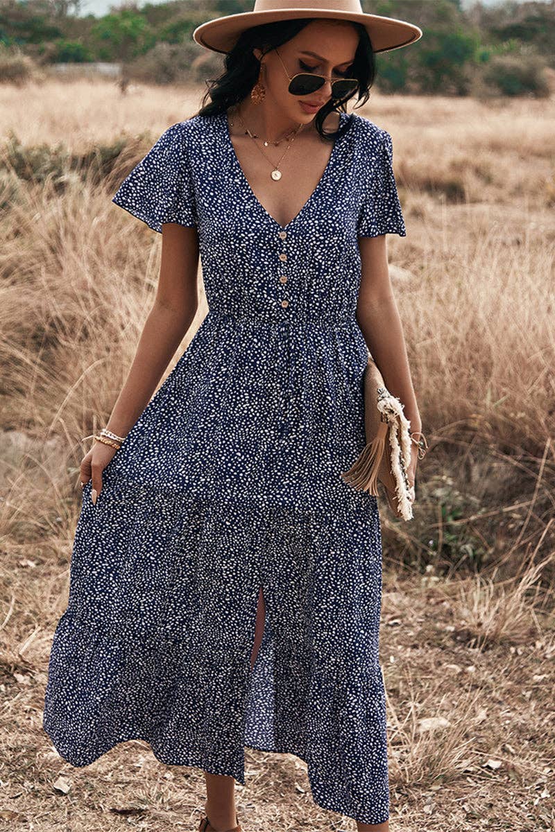 Navy V-Neck with White Dots
