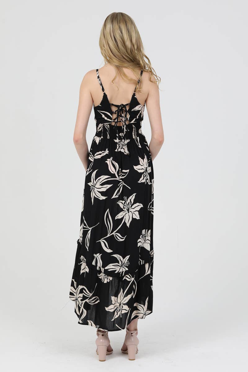 Lace-Up Back Midi Dress in Blue or in Black