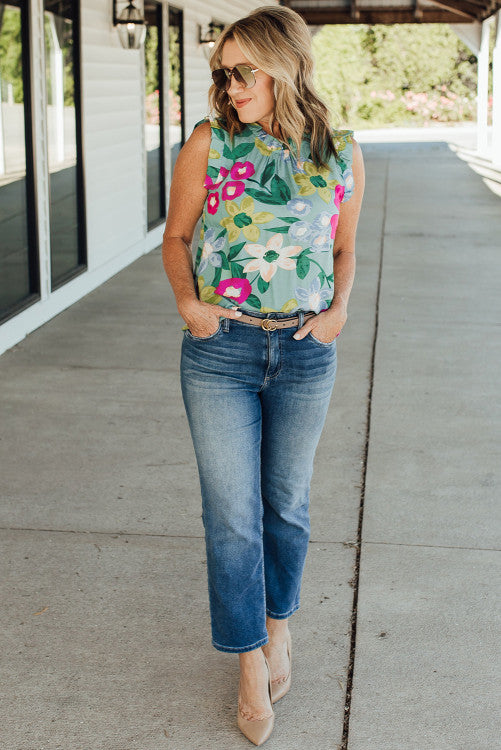 Floral Ruffle Trim Blouse