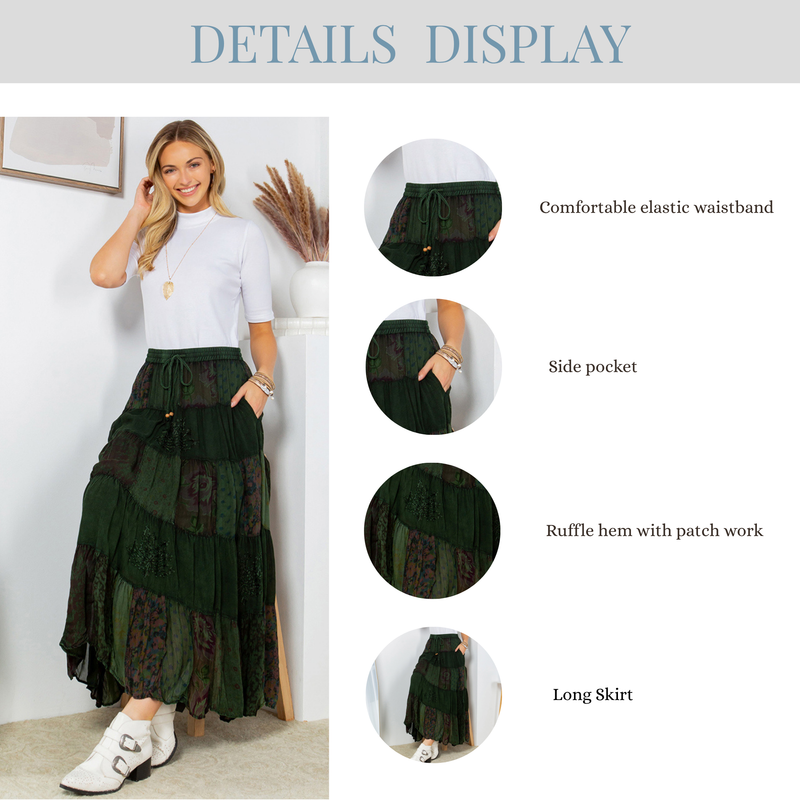 Deep Green Printed Georgette Patchwork Skirt