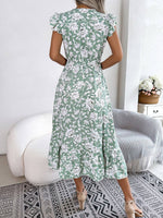 V-Neck Green Floral Dress