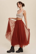 Rust Mesh Tulle Maxi Skirt