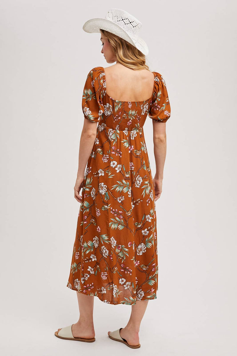 Fall Floral Print Midi-Dress