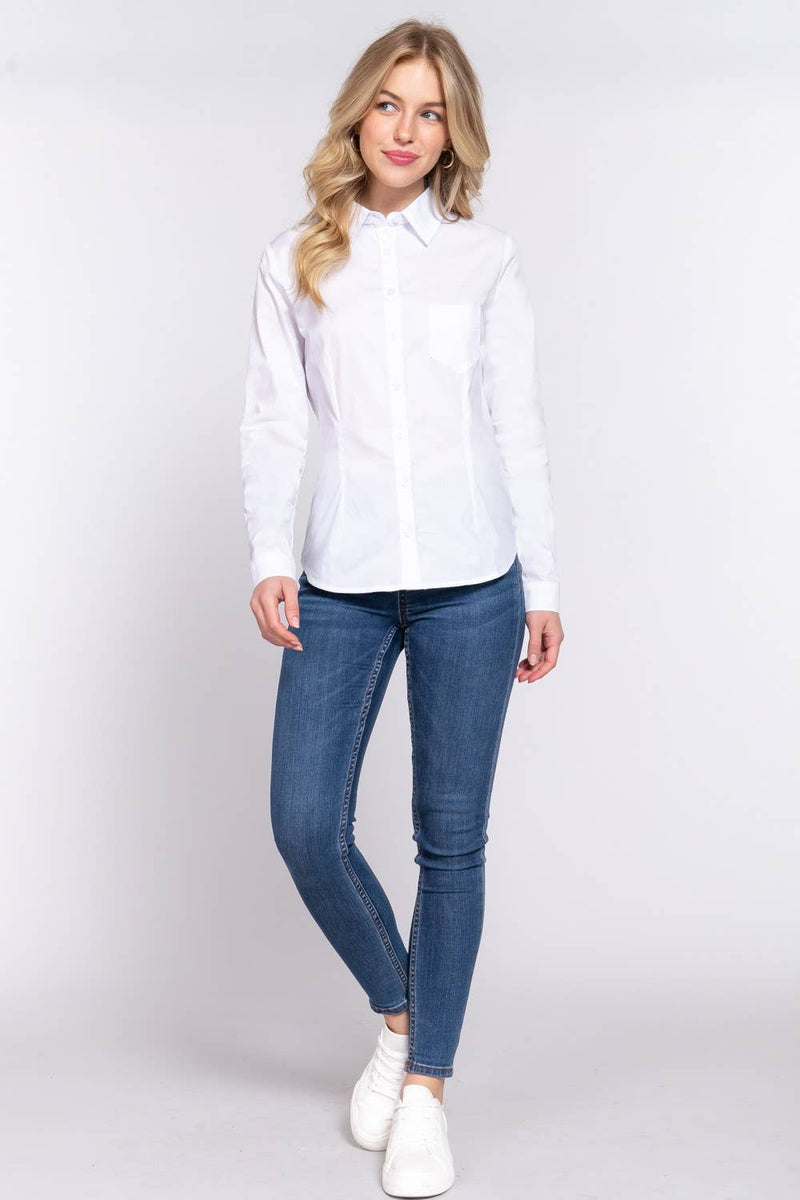 Long Sleeve Button Down Stretch Poplin Shirt S-2XL