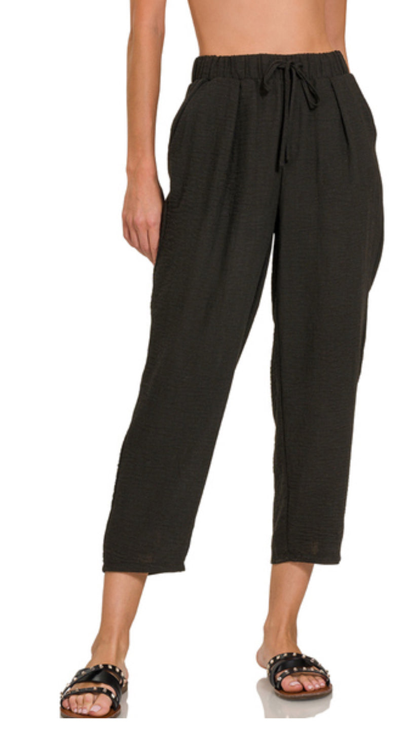 Drawstring Straight Leg Crops in 3 Colors