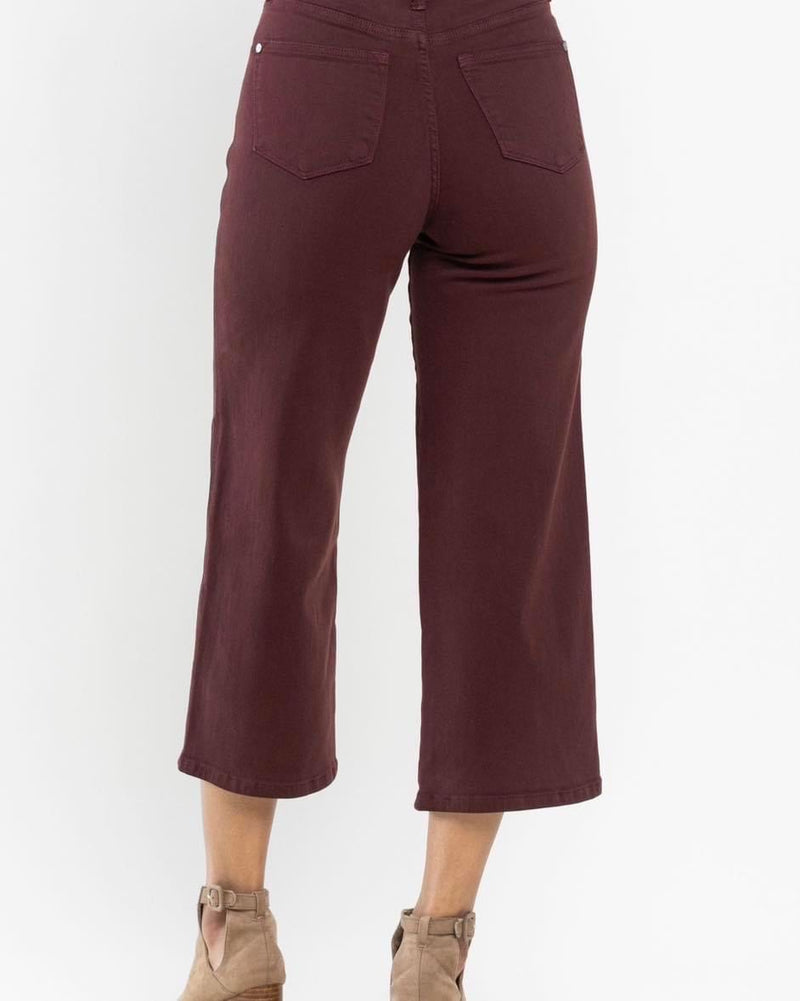 Judy Blue Oxblood Tummy Control Cropped Wide Leg Jeans