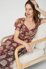 Chocolate Floral Sweetheart Neckline Dress