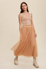 Rust Mesh Tulle Maxi Skirt