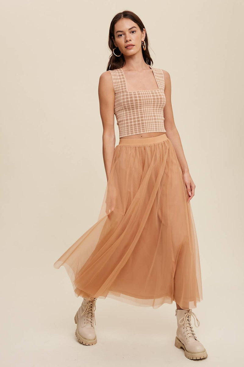 Rust Mesh Tulle Maxi Skirt