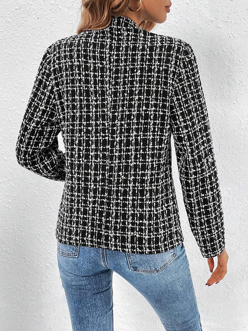 Tweed Textured Plaid Button-Up Jacket