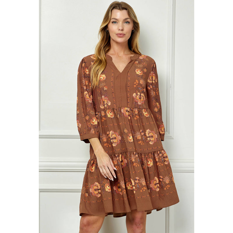 Rust Floral Shift Dress
