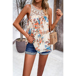 Floral Print Lace Trim Boho Sleeveless Blouse