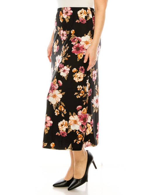 Floral Flared Plus Size Midi Skirts