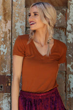 V-Neck Close Fit Tee with Stretch