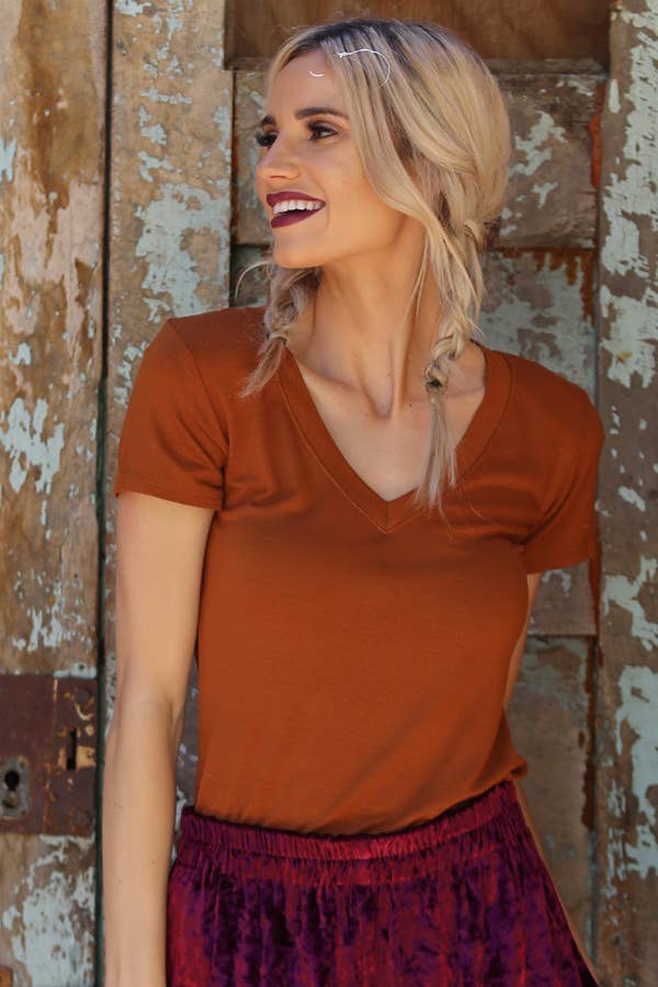 V-Neck Close Fit Tee with Stretch