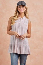 Button Front-Ruffled Hem Top