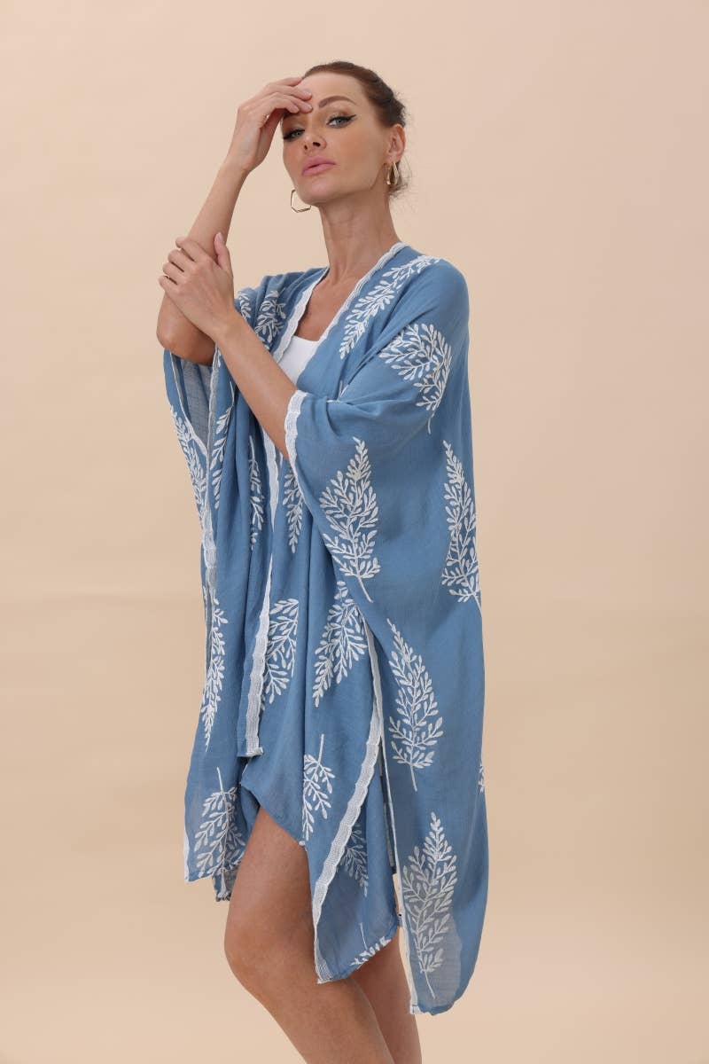 Botanical Leaf Embroidered Kimono