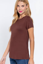 Crew Neck Rayon Spandex Tee in Dark Brown, Light Brown, and Black