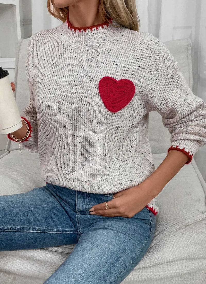 Crochet Heart Crewneck Wool Blend Sweater