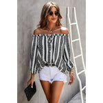 Printed Off Shoulder Frilled Tie Lantern Sleeve Top